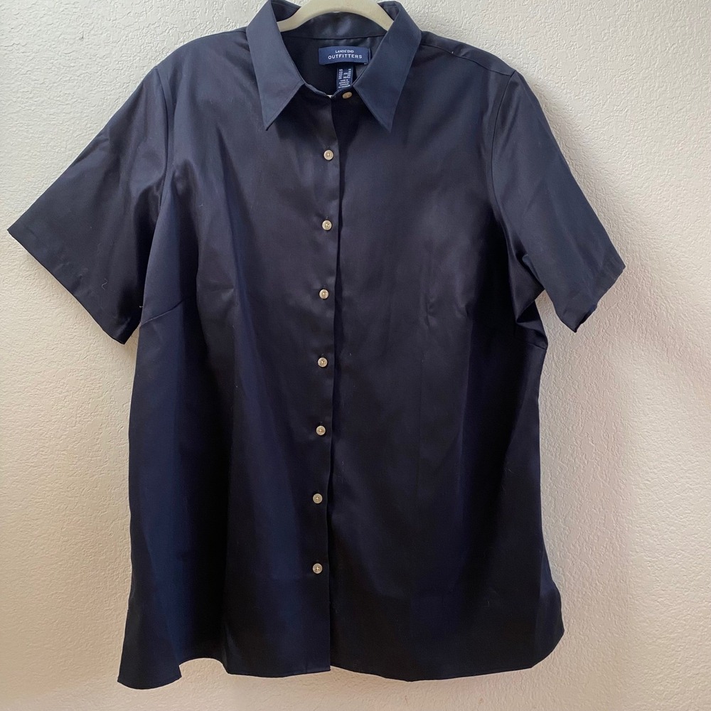 Lands‎ End Outfitters Womens Black Short Sleeve Button Up Shirt Top 1X Cotton